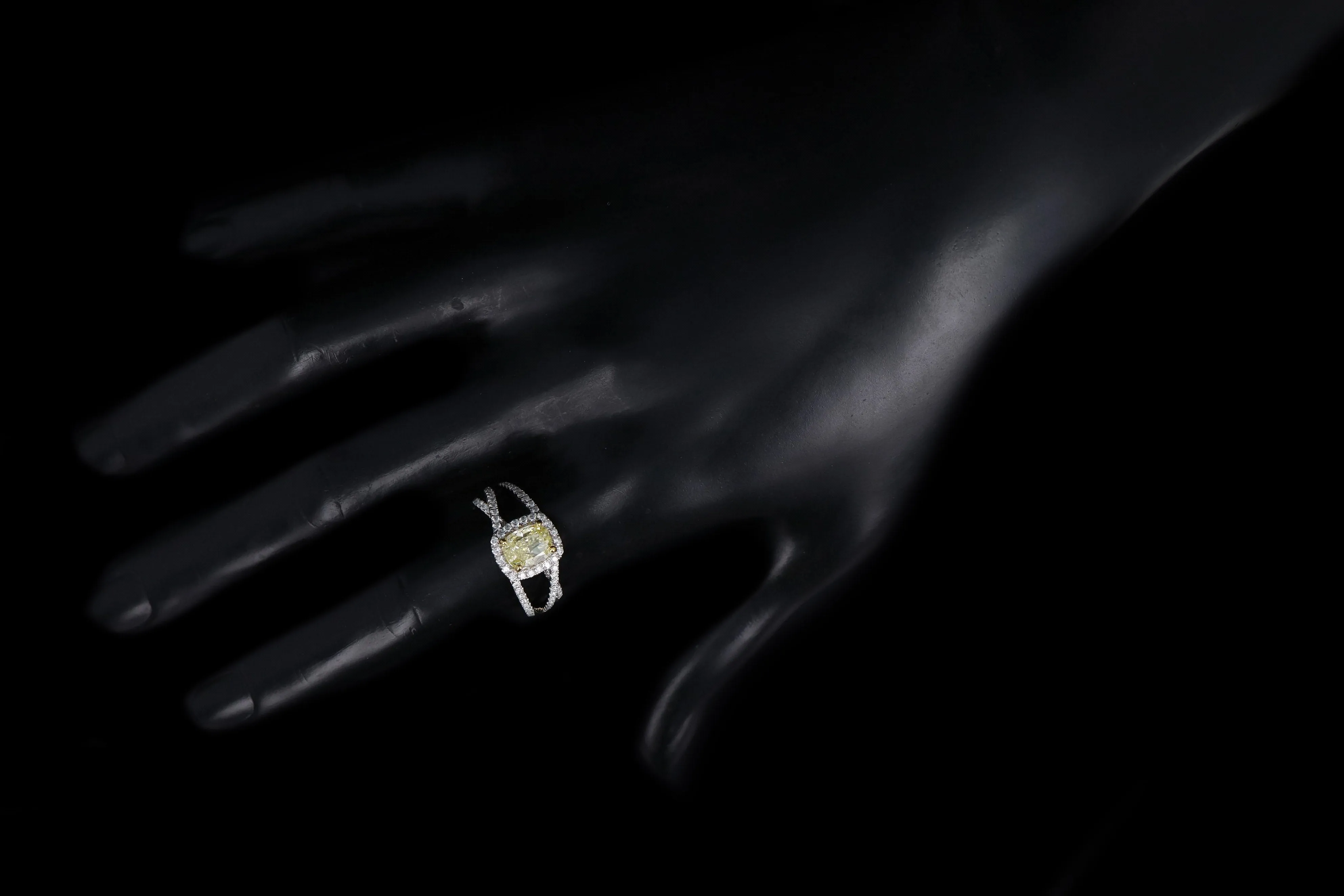 Modern 14K White Gold 1.50 Carat Fancy Yellow Cushion Diamond Engagement Ring