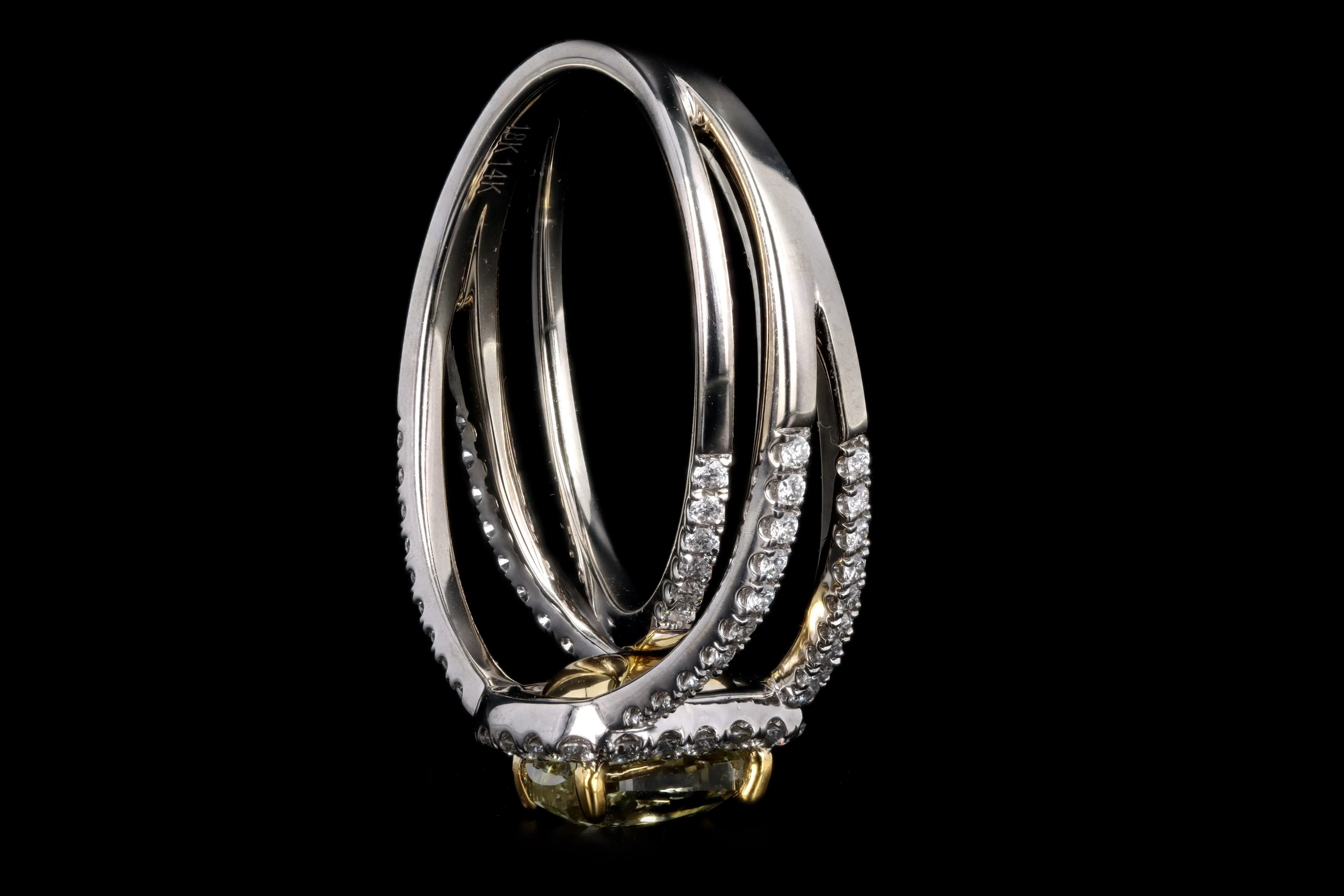 Modern 14K White Gold 1.50 Carat Fancy Yellow Cushion Diamond Engagement Ring