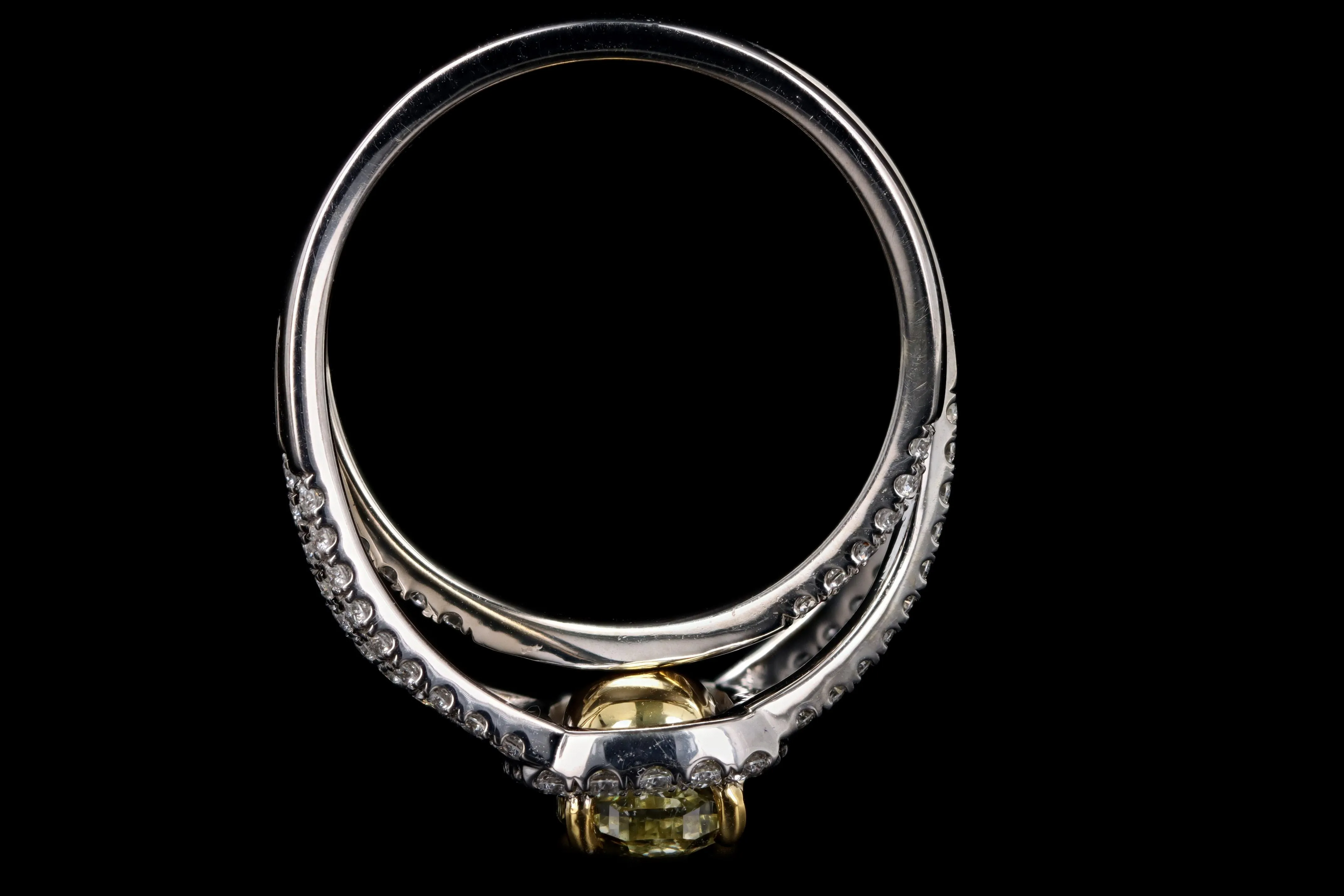 Modern 14K White Gold 1.50 Carat Fancy Yellow Cushion Diamond Engagement Ring