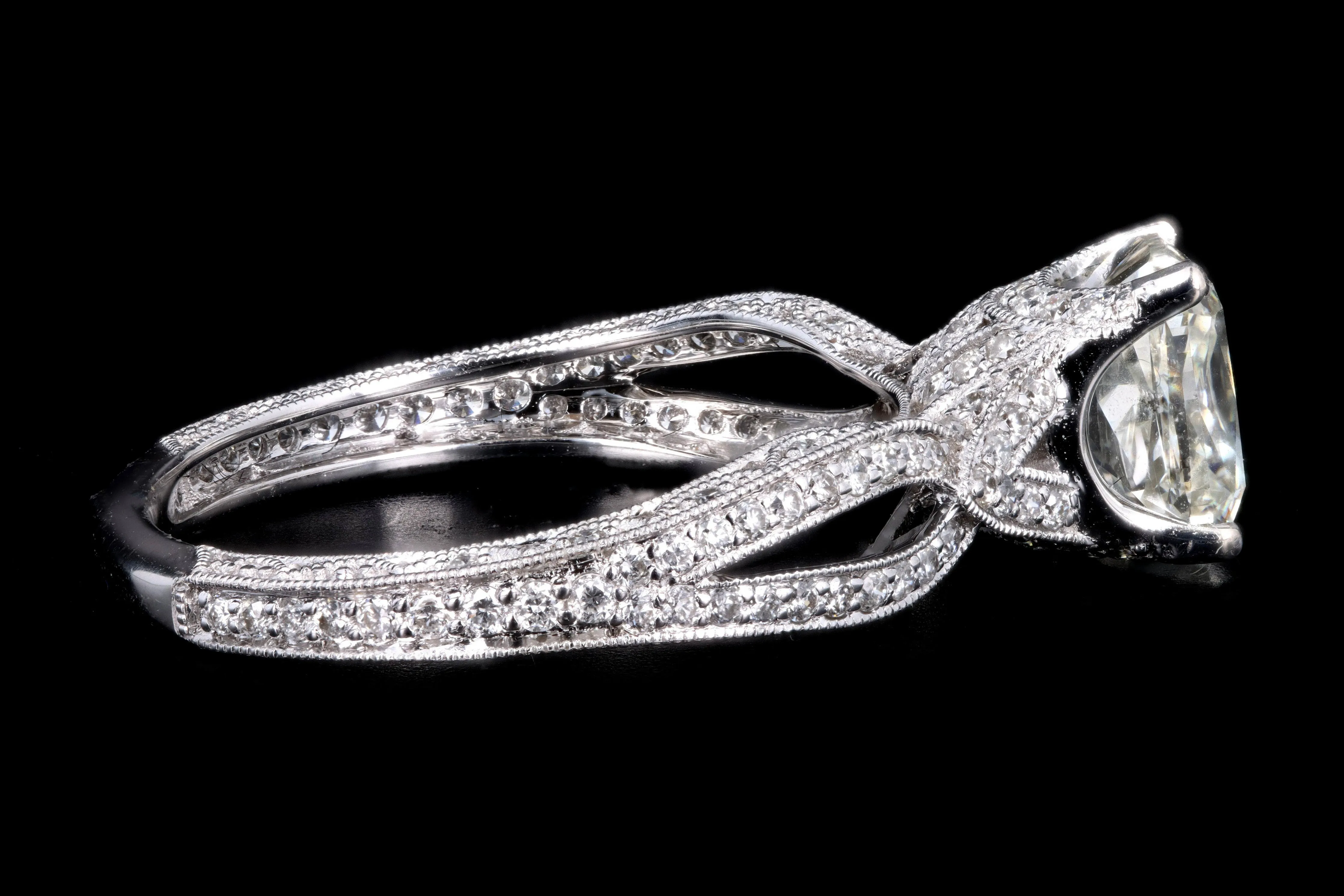 Modern 18K White Gold 1.71 Carat Cushion Cut Diamond Engagement Ring GIA Certified