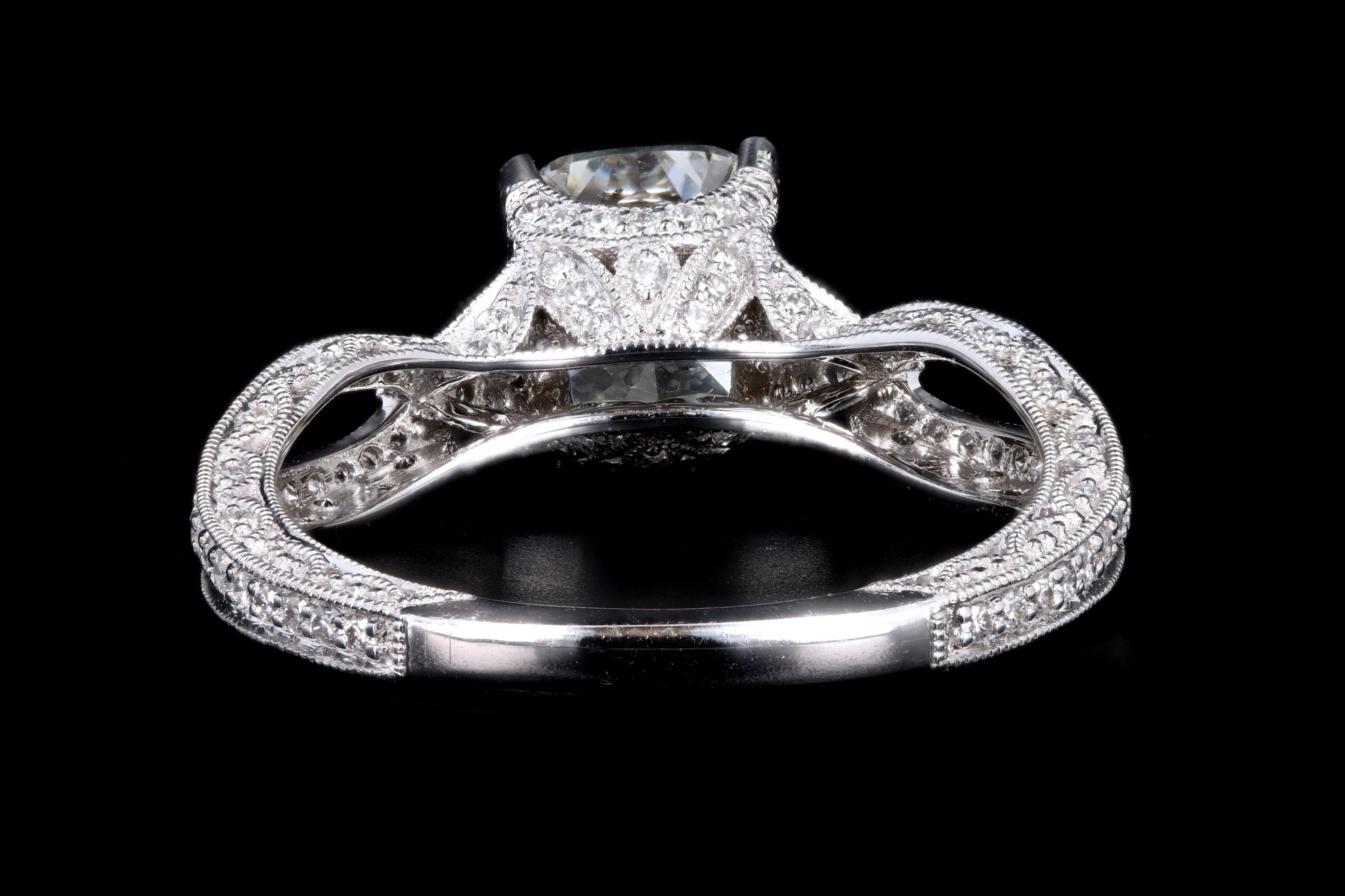Modern 18K White Gold 1.71 Carat Cushion Cut Diamond Engagement Ring GIA Certified