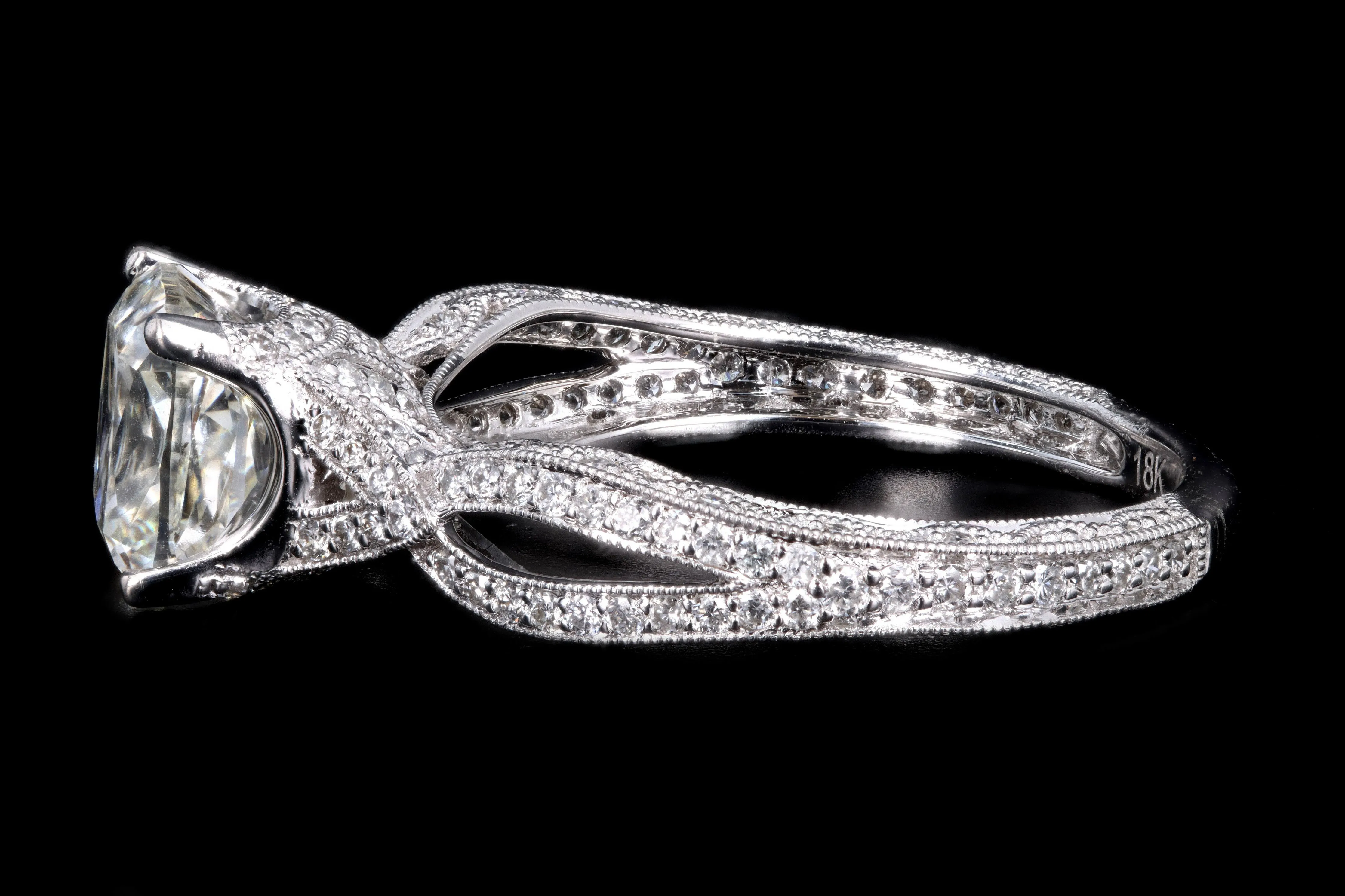 Modern 18K White Gold 1.71 Carat Cushion Cut Diamond Engagement Ring GIA Certified