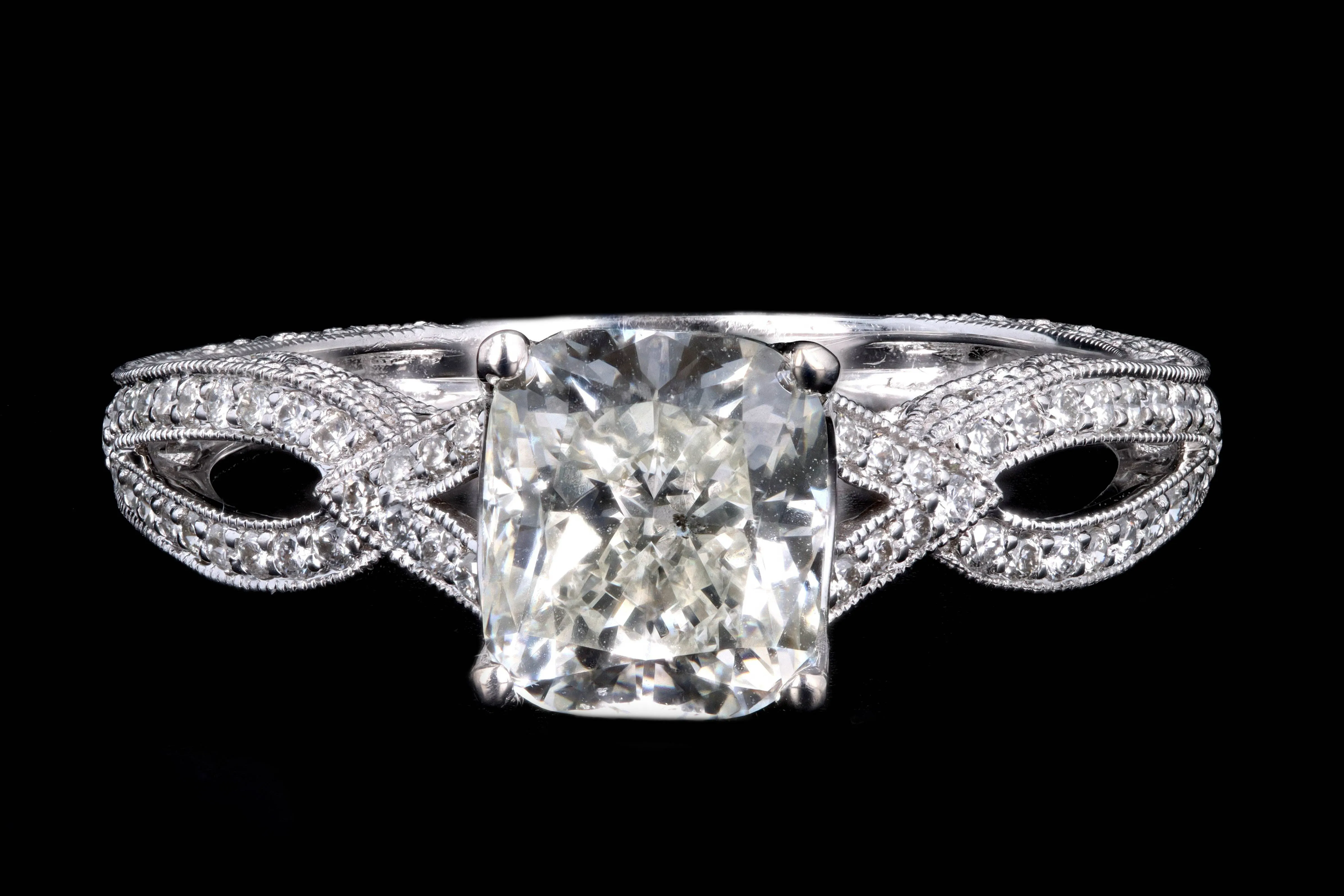 Modern 18K White Gold 1.71 Carat Cushion Cut Diamond Engagement Ring GIA Certified