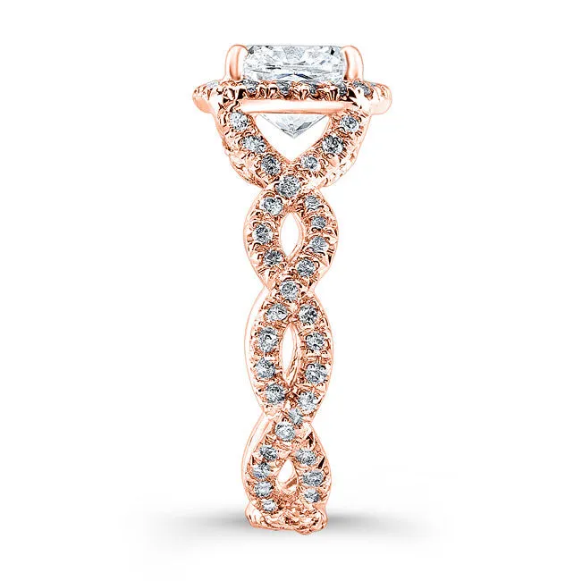Modern Style Twisted Shank Halo Diamond Engagement Ring