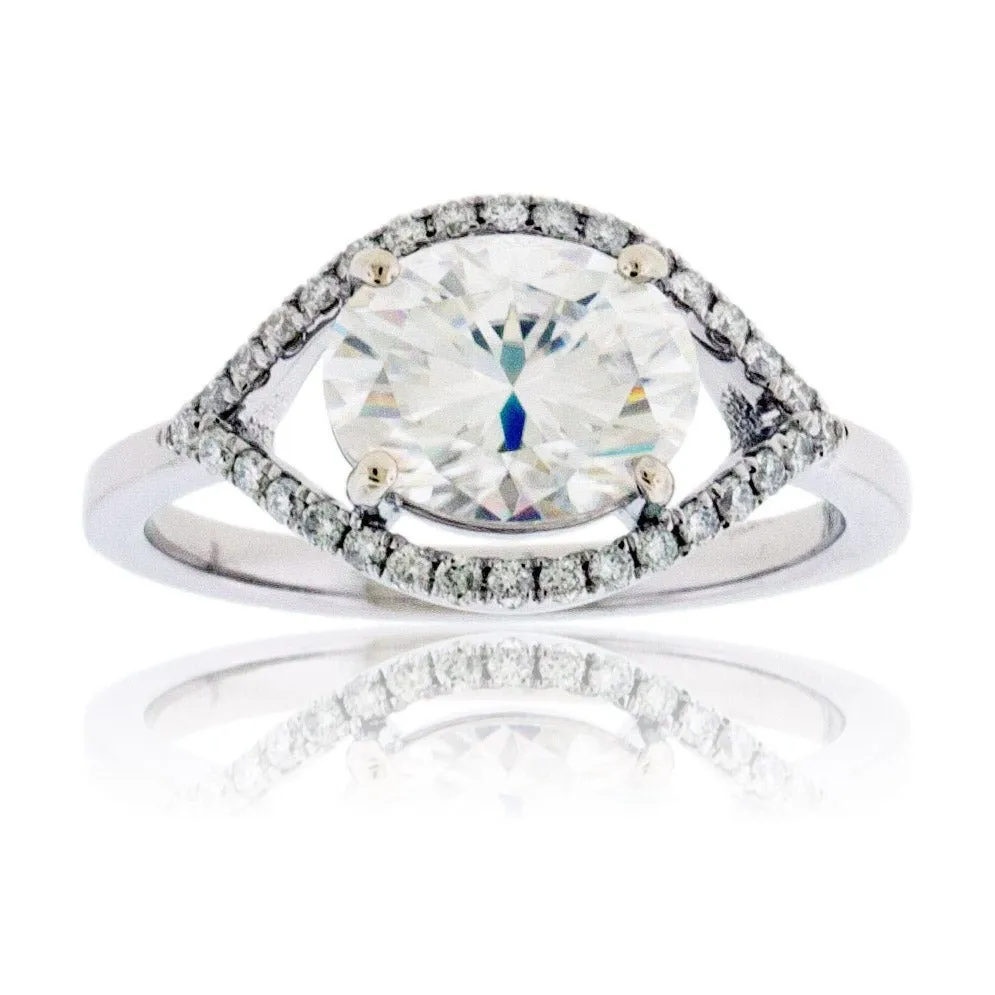 Moissanite Center Stone & Diamond Halo Accent Engagement Style Ring