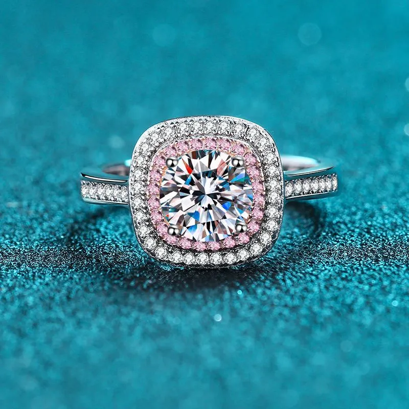 Moissanite Wedding Ring, Pinkish Diamonds Ring, Statement Ring-RM025