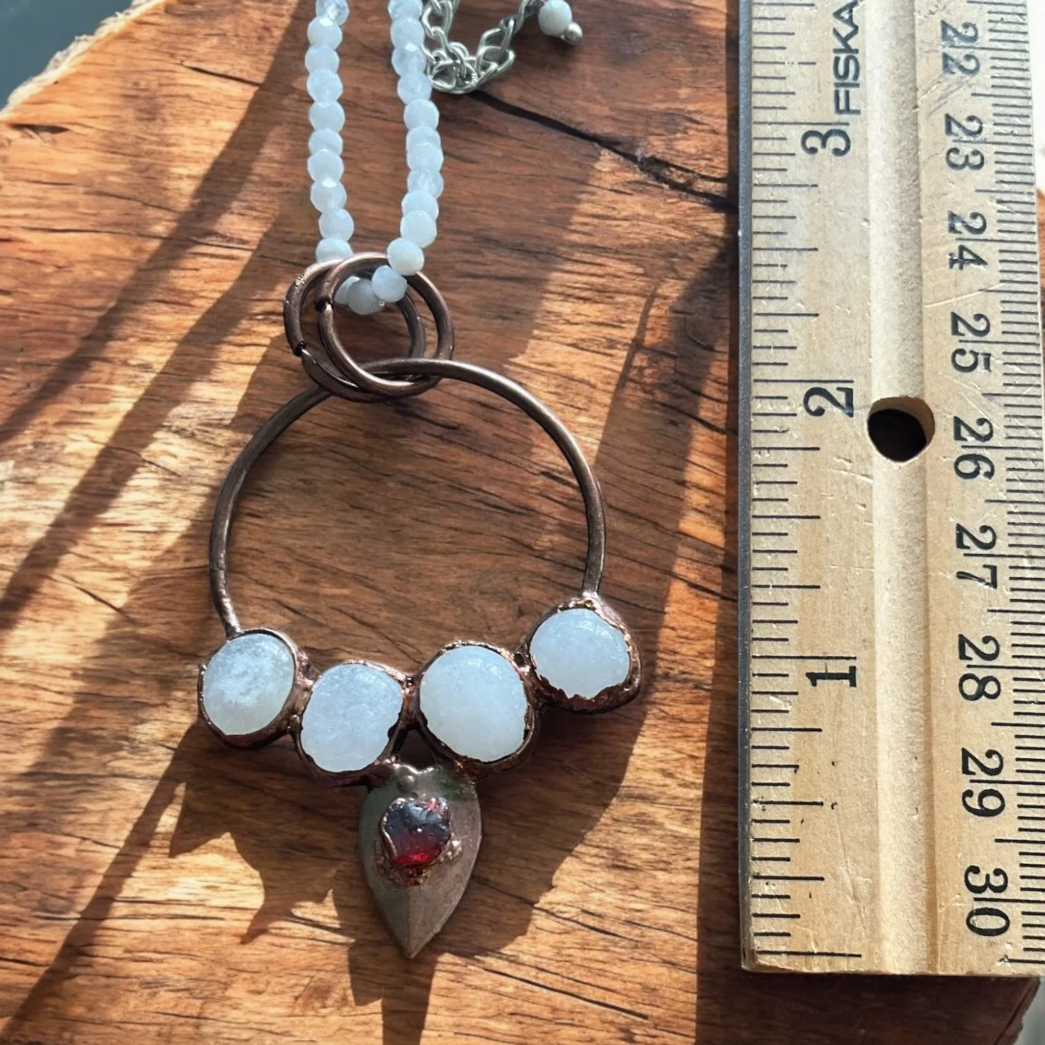 Moonstone & Garnet Copper Electroform Pendant Necklace
