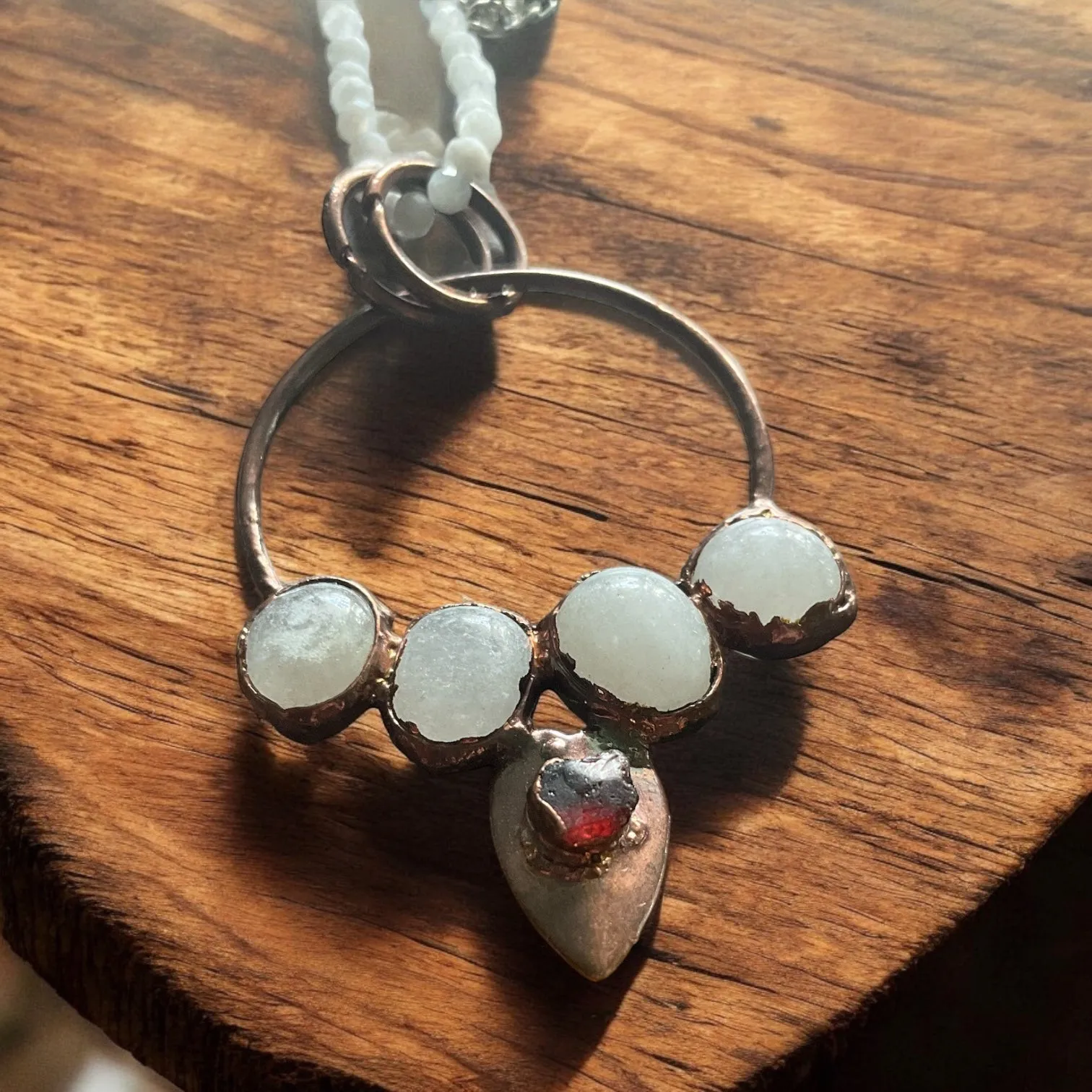 Moonstone & Garnet Copper Electroform Pendant Necklace