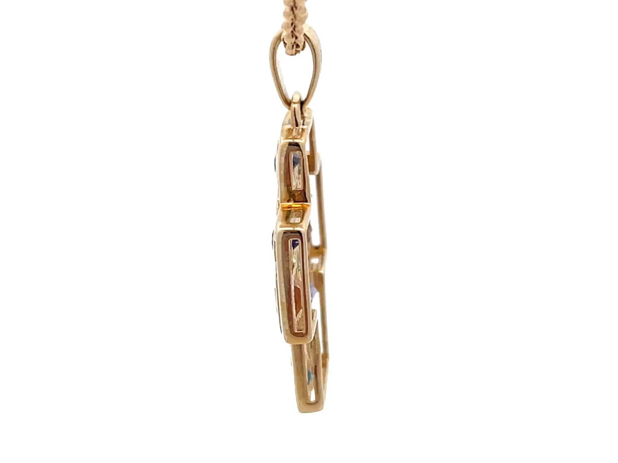 Multi Colored Gemstone Cross Necklace in 14k Yellow Gold