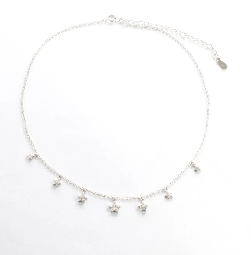 Multi Star CZ Drop Choker - Silver