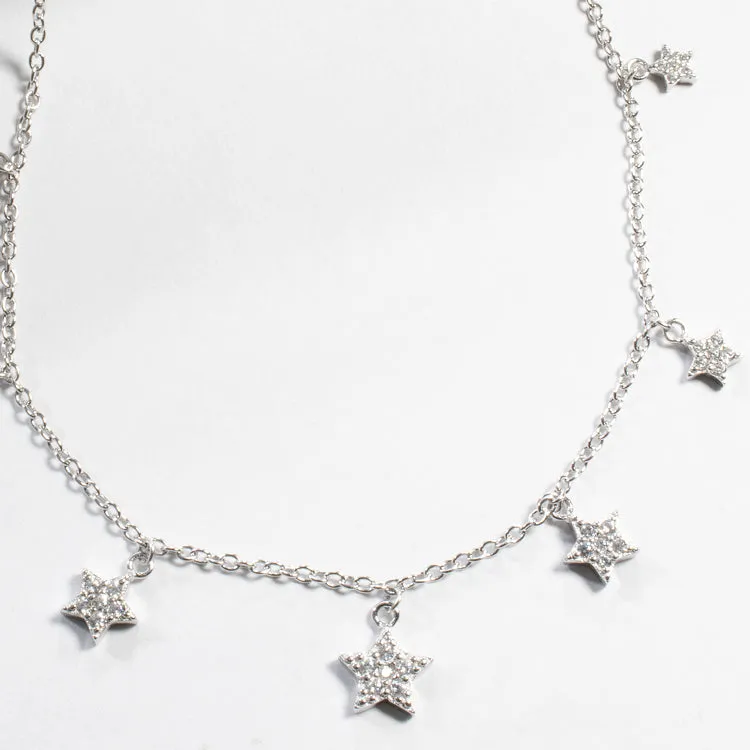 Multi Star CZ Drop Choker - Silver