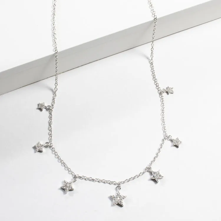 Multi Star CZ Drop Choker - Silver