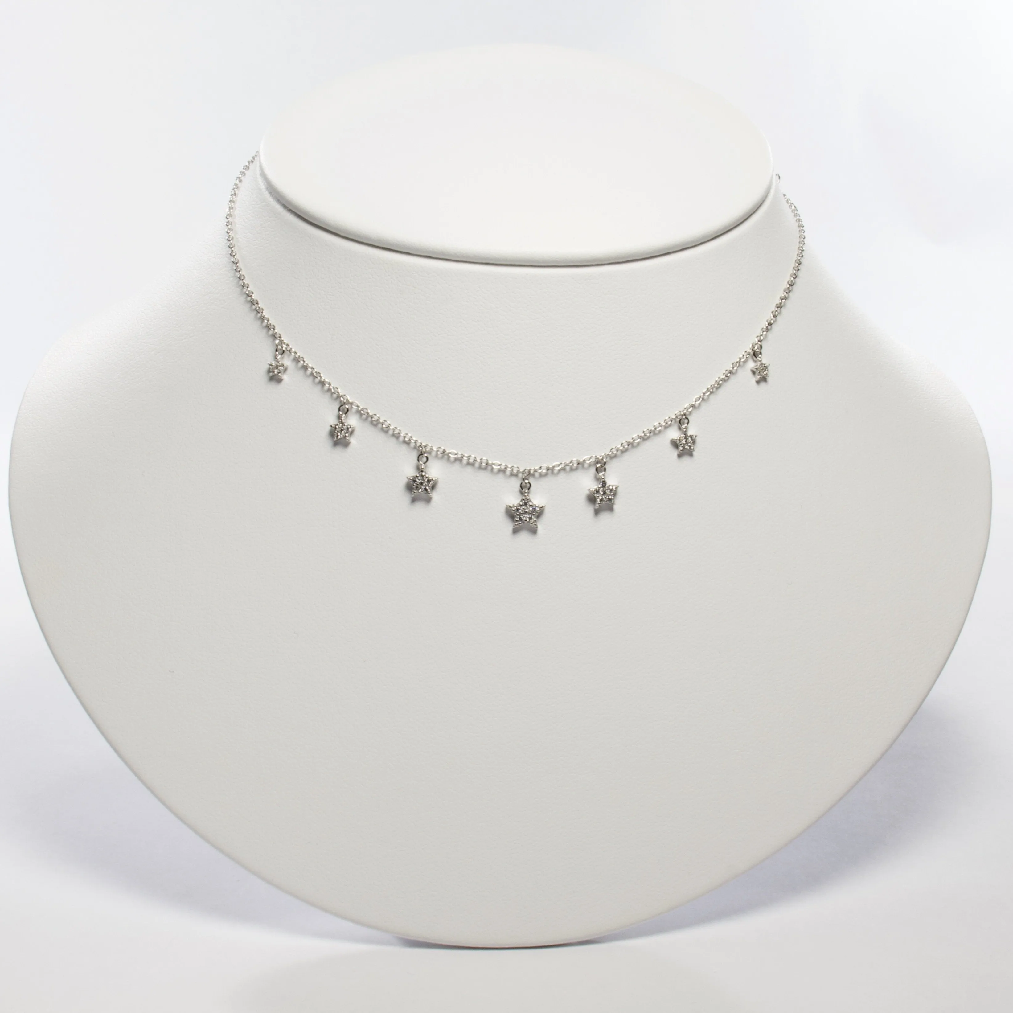 Multi Star CZ Drop Choker - Silver