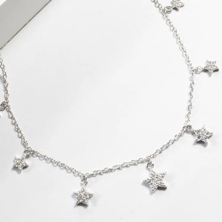 Multi Star CZ Drop Choker - Silver