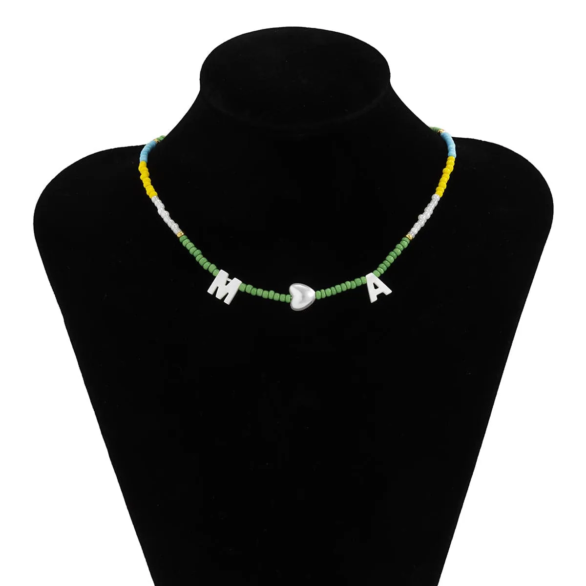 Multicolor Howlite & Pearl 'M' Heart 'A' Choker Necklace