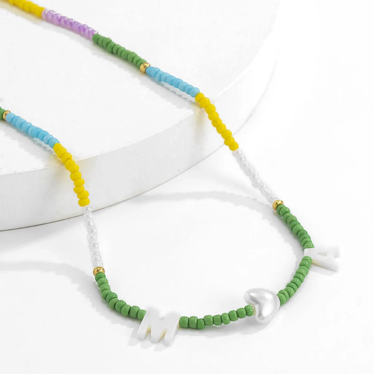 Multicolor Howlite & Pearl 'M' Heart 'A' Choker Necklace