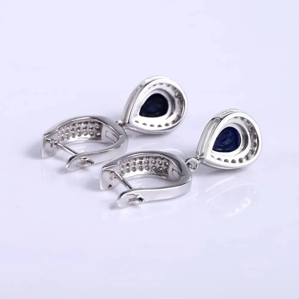 Natural Blue Sapphire Gemstone Jewelry Set – 925 Sterling Silver Pendant, Earrings, Ring