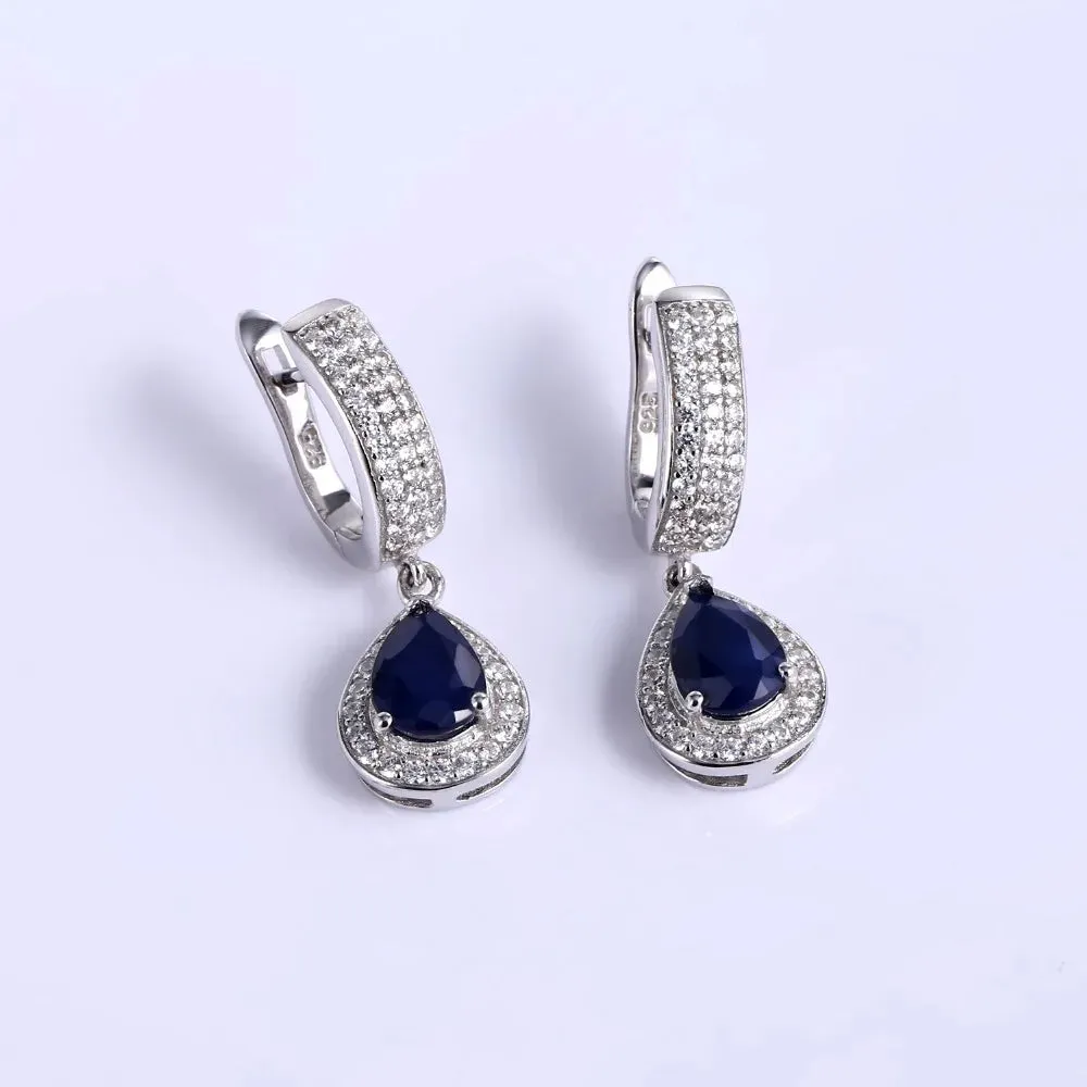 Natural Blue Sapphire Gemstone Jewelry Set – 925 Sterling Silver Pendant, Earrings, Ring