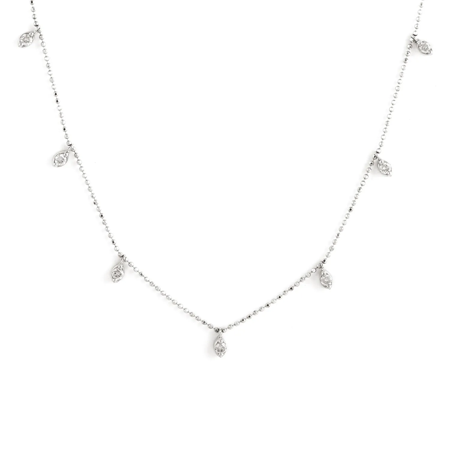 Natural Gemstone Diamond Station Chain 18k White Gold Bead Chain Necklace