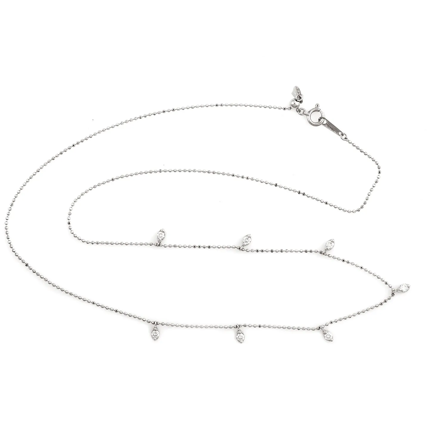 Natural Gemstone Diamond Station Chain 18k White Gold Bead Chain Necklace