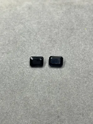 Natural Unheated Midnight Sapphire Emerald Cut 8x6 Loose Gemstones (Matching Pair Per Order 4 Carats Total Weight)