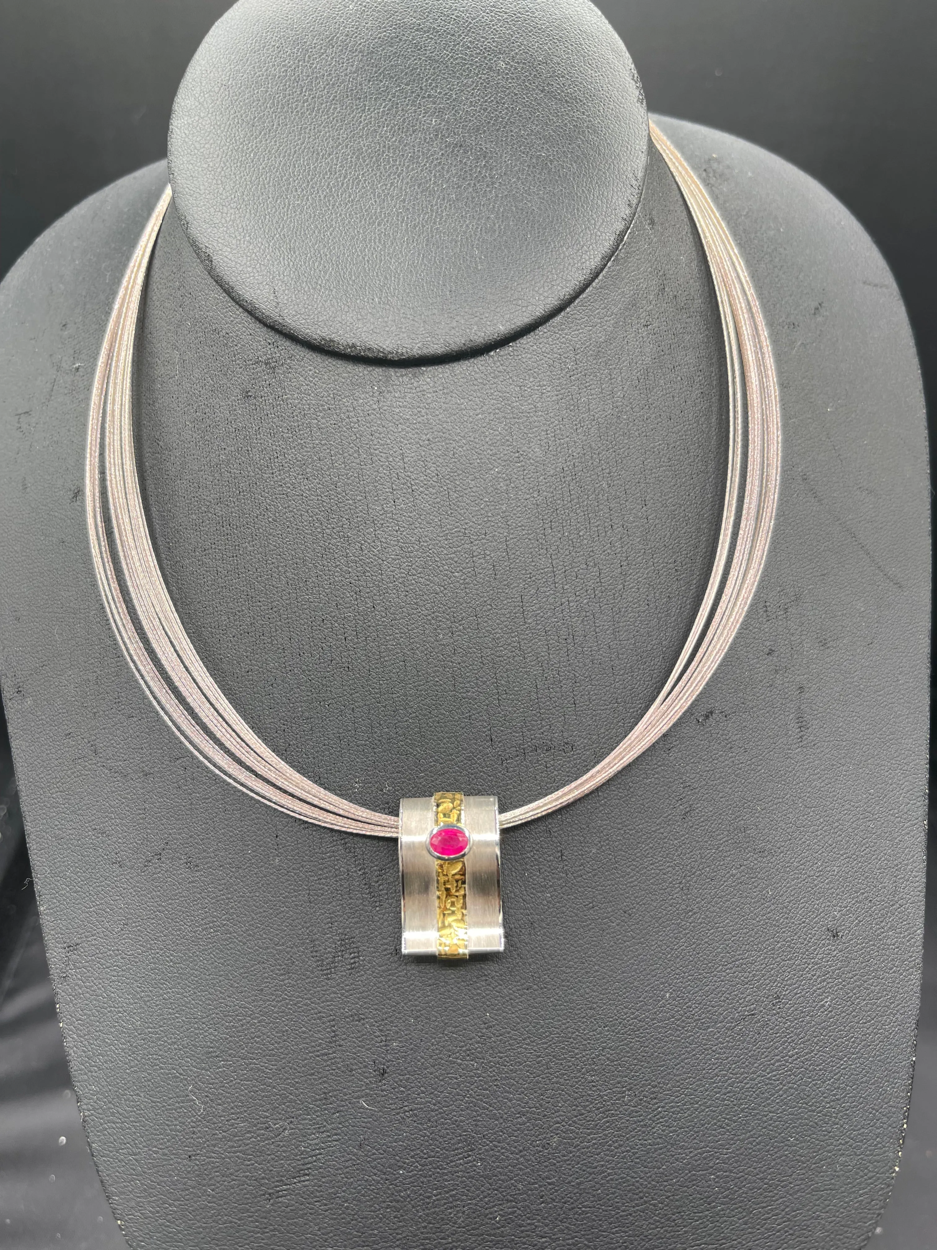 Natural Unheated Ruby Sterling Silver 18k Gold Necklace & Earring Set