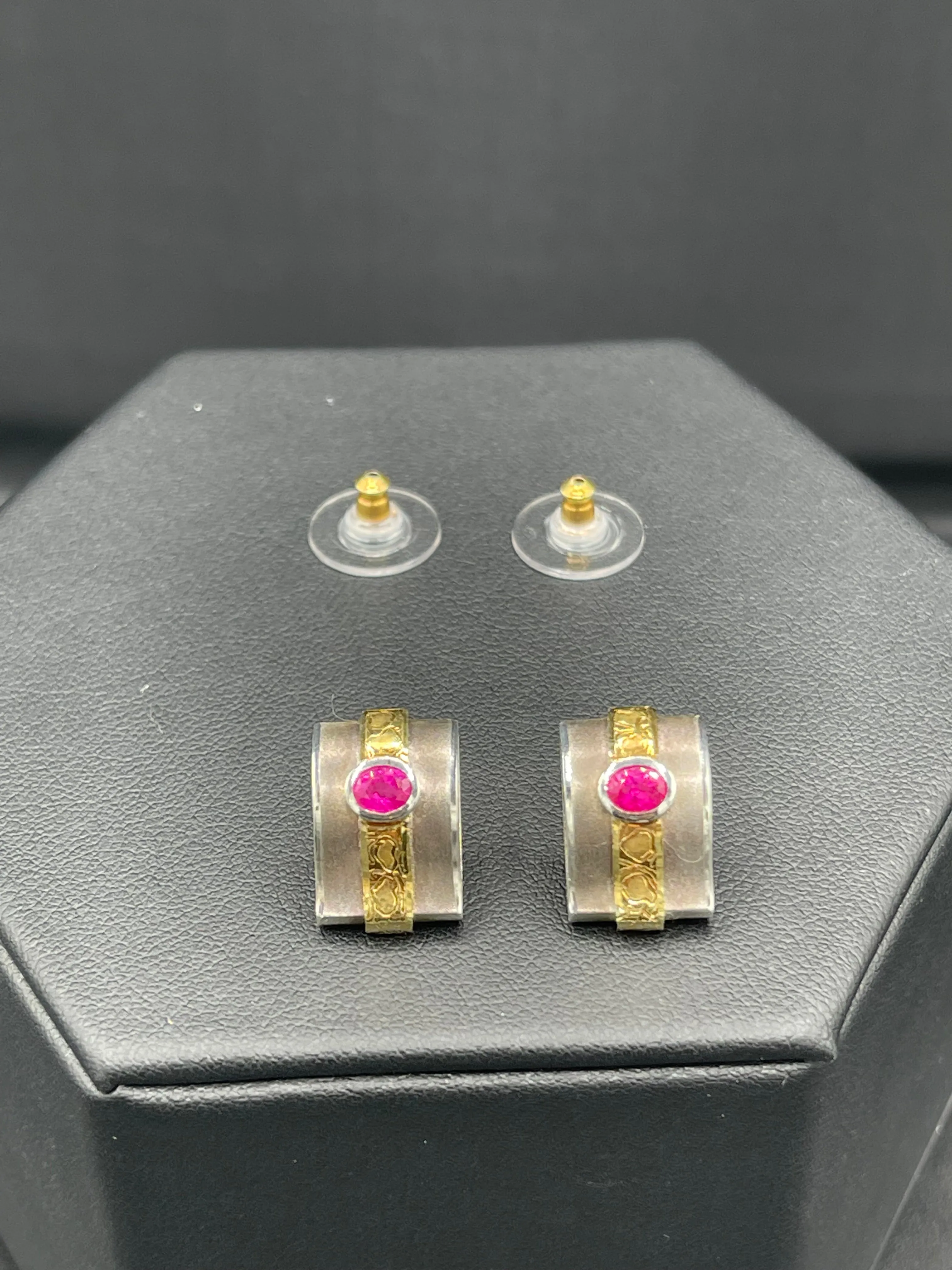 Natural Unheated Ruby Sterling Silver 18k Gold Necklace & Earring Set