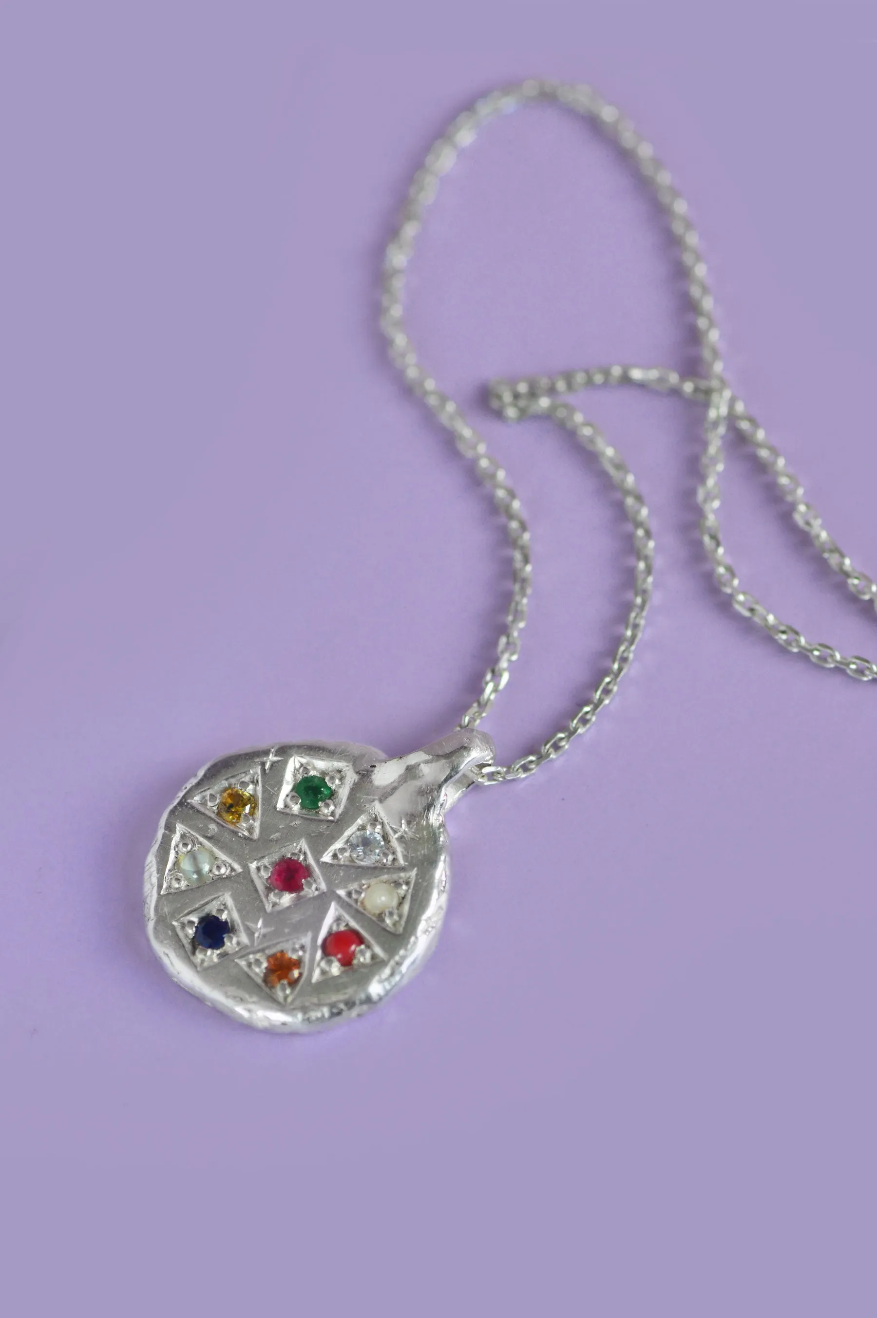 Navaratna Silver Pendant