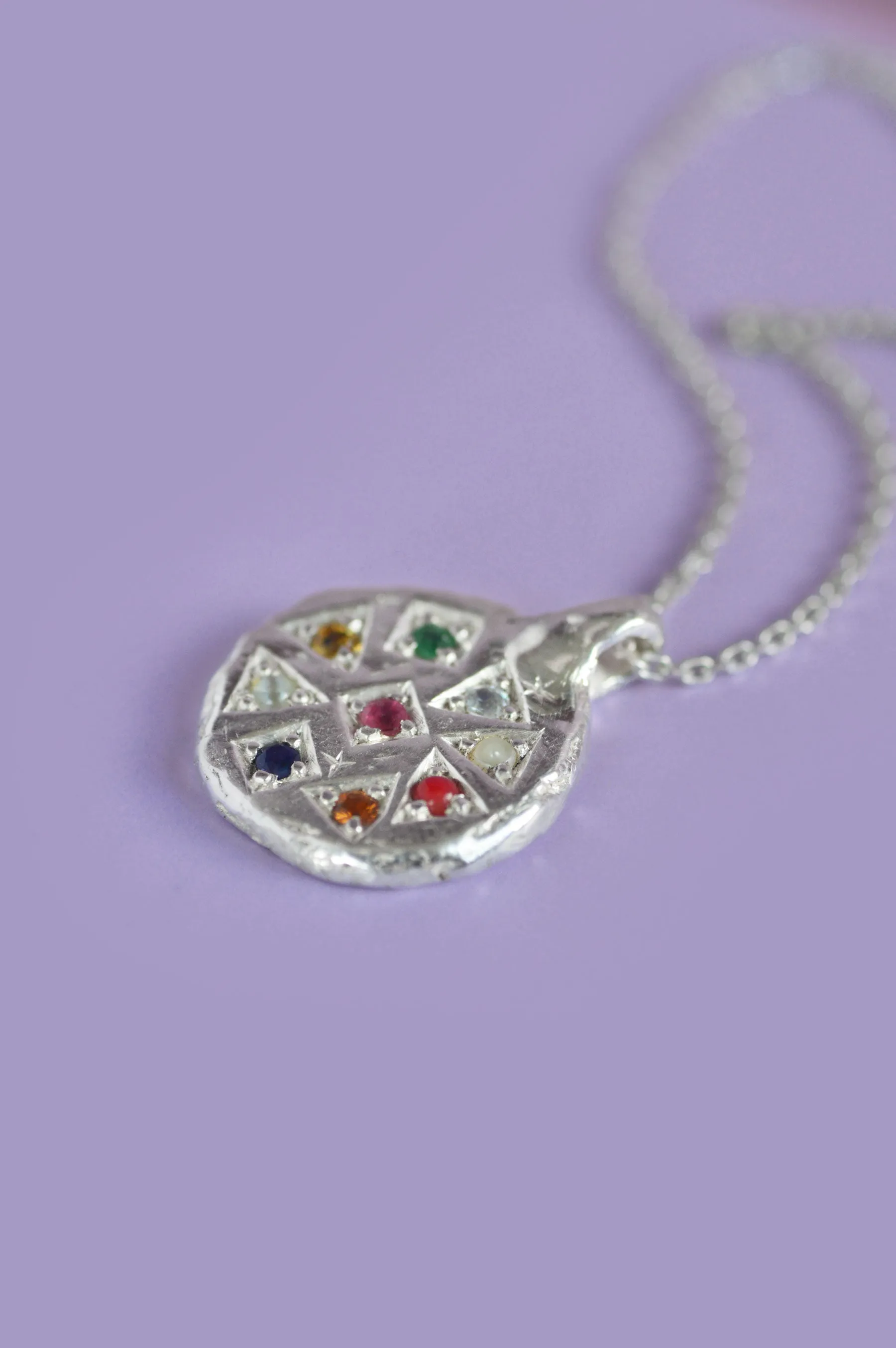 Navaratna Silver Pendant