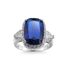 Navy Crystal & Cubic Zirconia Halo Cushion-Cut Ring
