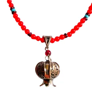 Necklace for woman. Sterling Silver Pomegranate Pendant set with a garnet.