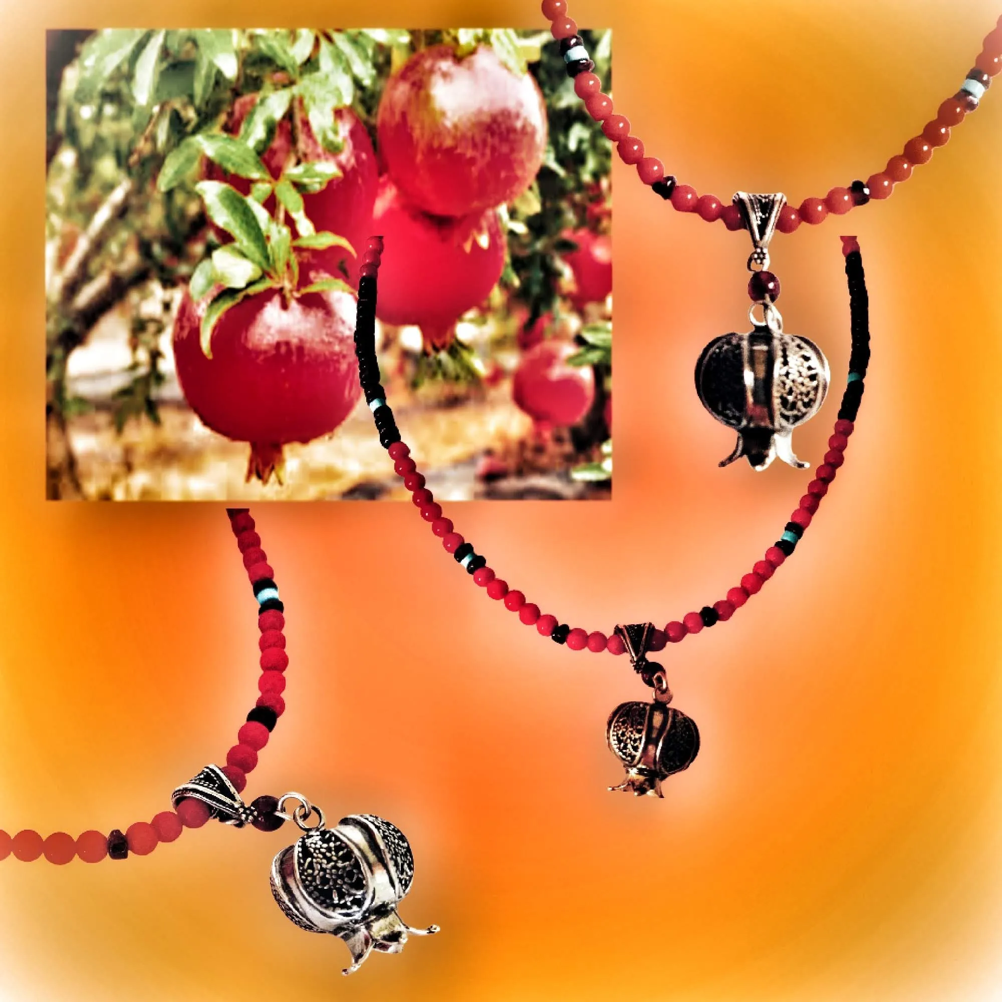 Necklace for woman. Sterling Silver Pomegranate Pendant set with a garnet.
