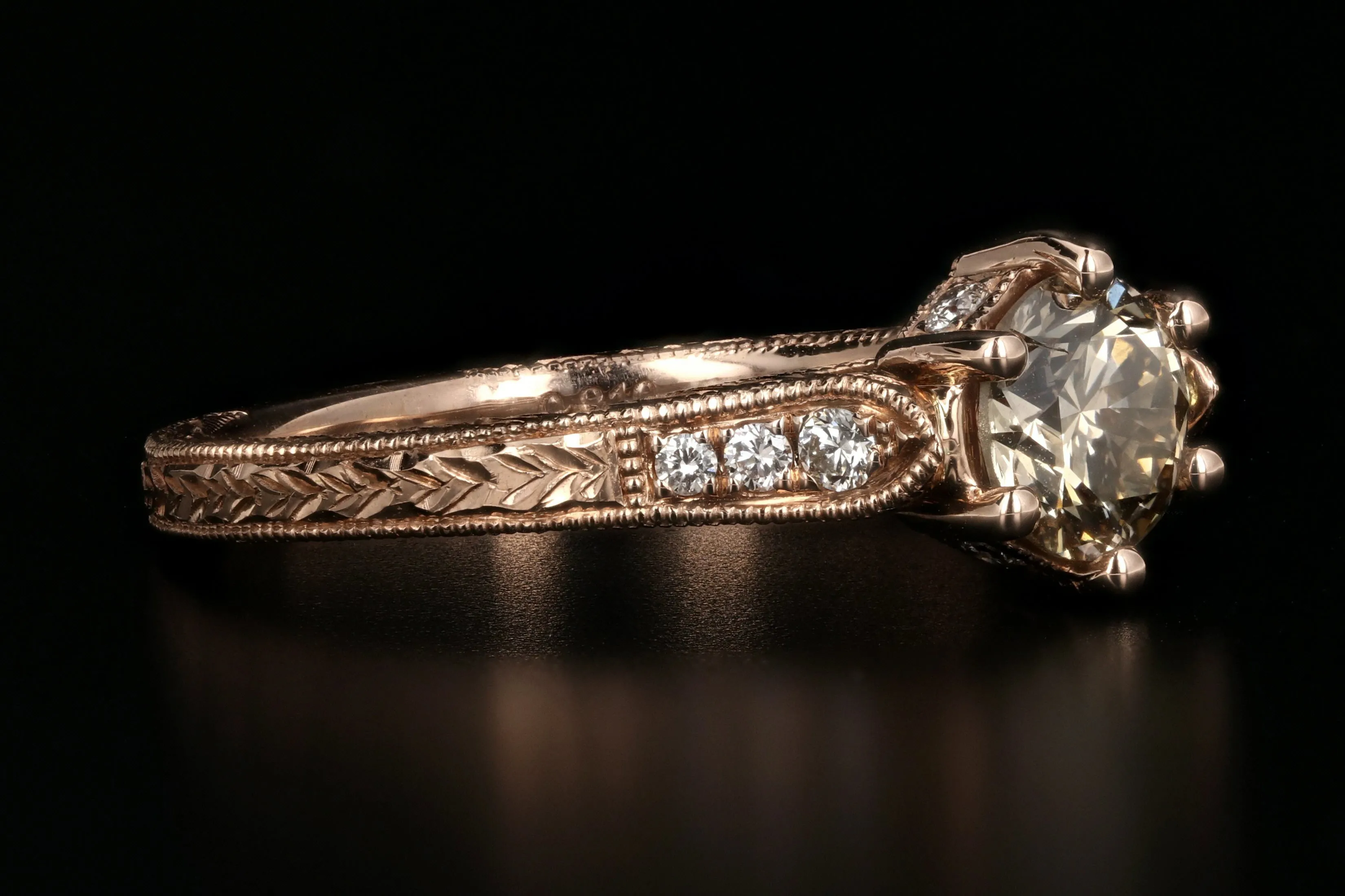 New 14K Rose Gold .81 Carat Champagne Diamond Engagement Ring