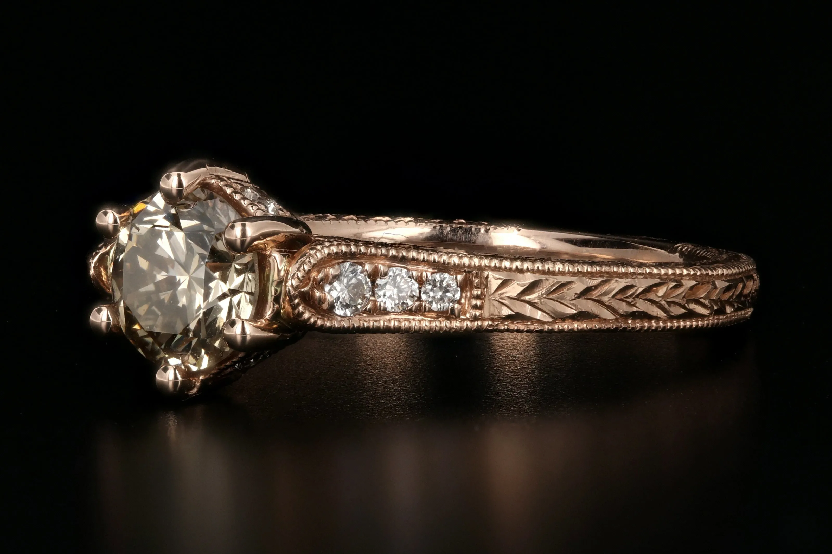 New 14K Rose Gold .81 Carat Champagne Diamond Engagement Ring