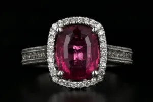 New 18K White Gold 2.73 Carat Natural Rubellite Tourmaline Diamond Ring PGS Certified