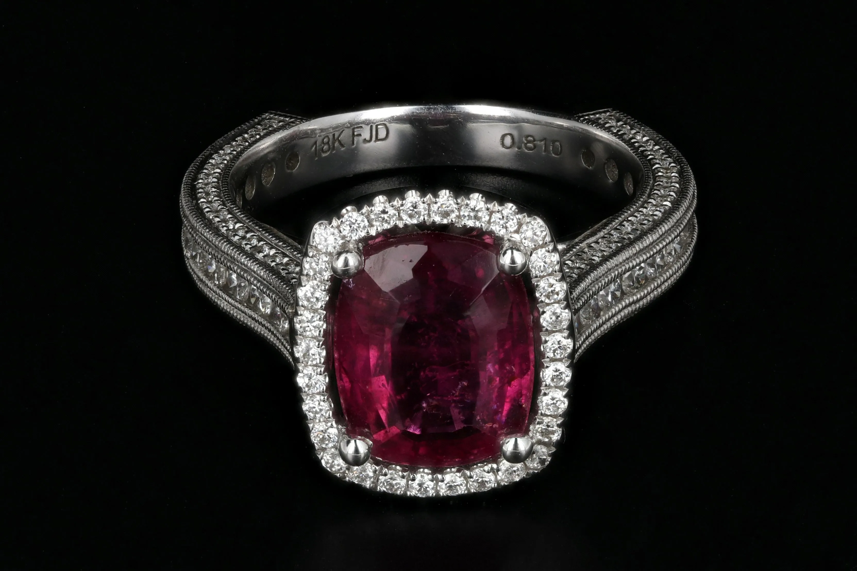 New 18K White Gold 2.73 Carat Natural Rubellite Tourmaline Diamond Ring PGS Certified