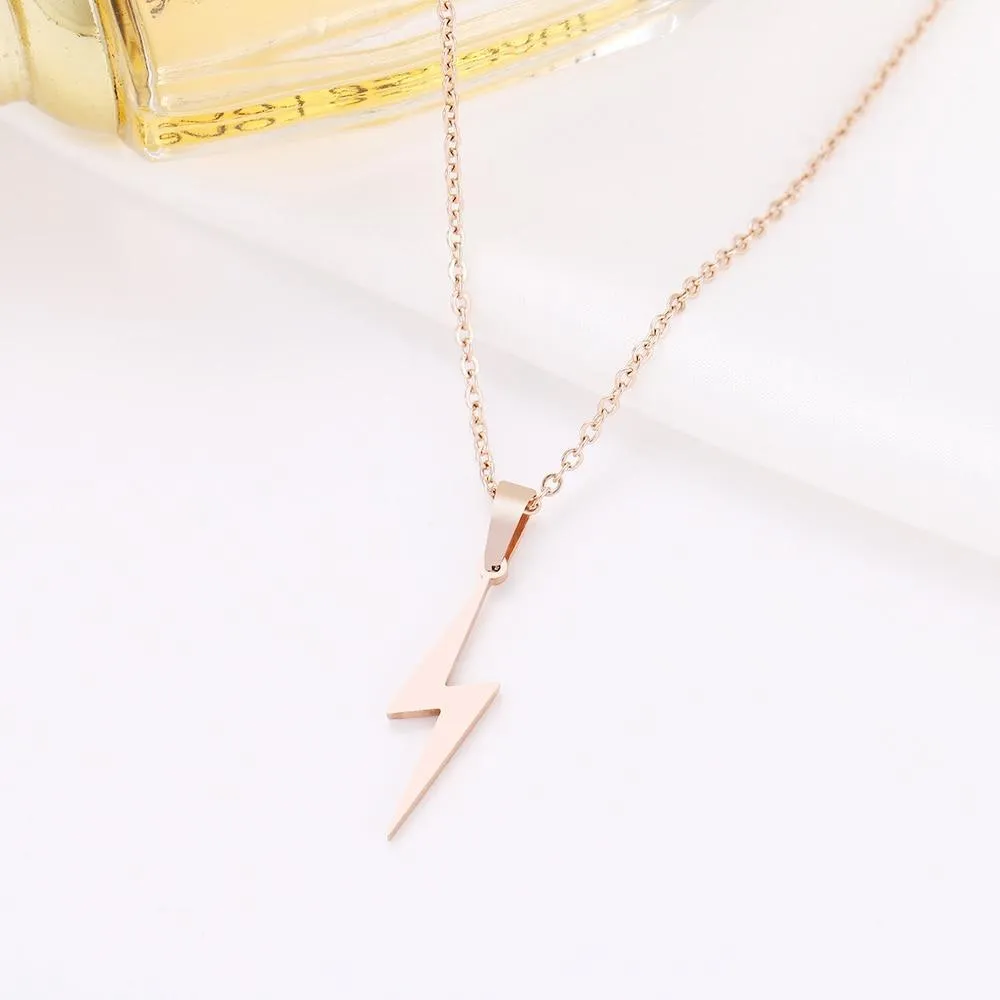 New Elegant Stainless Steel Necklace Luxury Hot Lightning Necklaces Amazing For Women Protection Pendants Cool For Girlfriend Gifts Rose Gold Jewelry