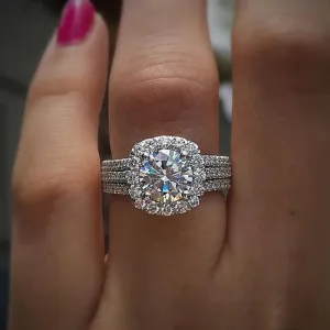 New Exquisite Diamond Engagement/Wedding Ring Set, Made of high-quality brass and adorned with sparkling cubic zirconia, this stunning piece radiates timeless beauty!   Sz 9