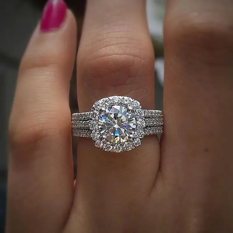 New Exquisite Diamond Engagement/Wedding Ring Set, Made of high-quality brass and adorned with sparkling cubic zirconia, this stunning piece radiates timeless beauty!   Sz 9