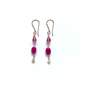 NEW! Pink Topaz and Ruby Beads on Gold Fill Earring by Debbie Fisher