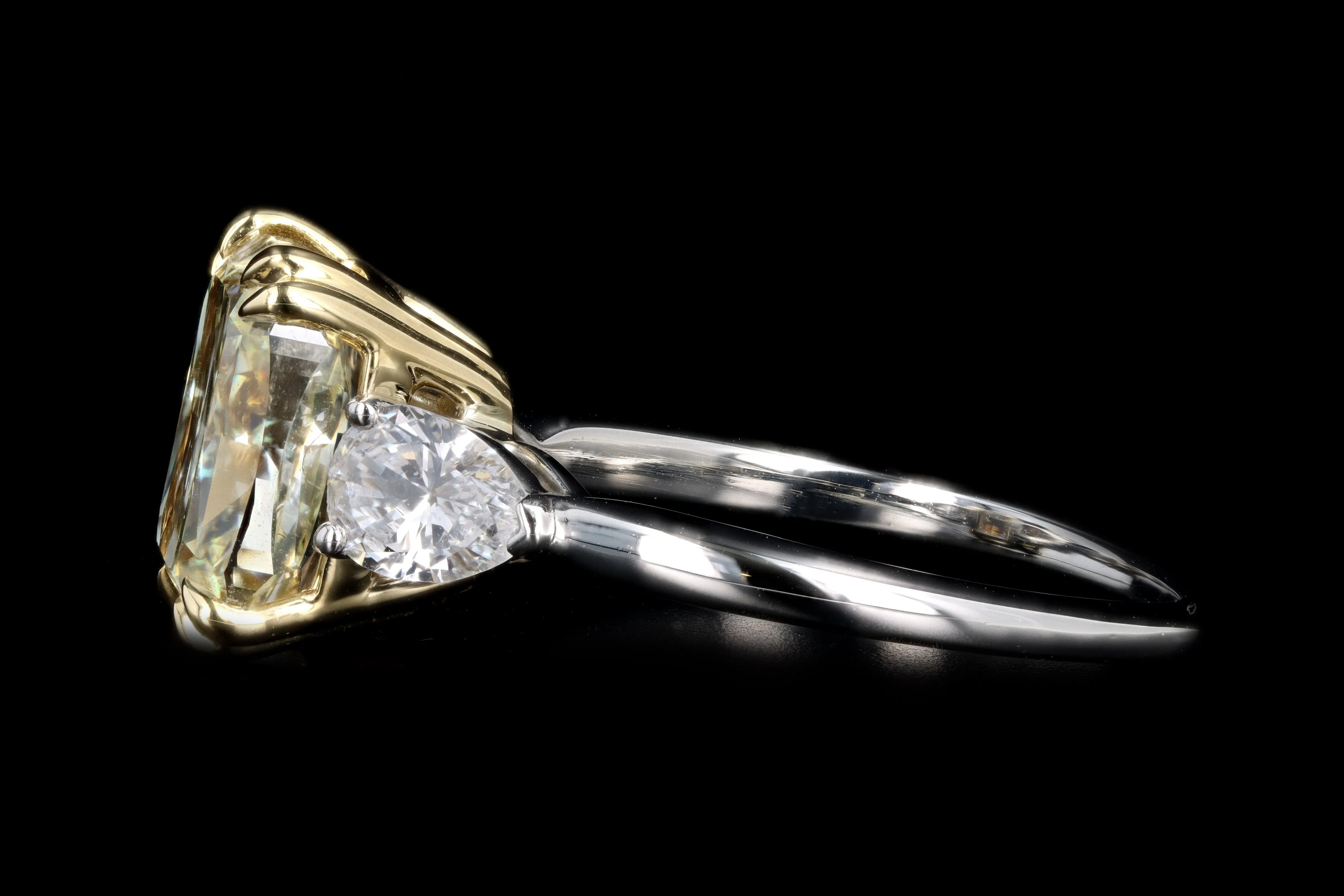New Platinum & 18K Yellow Gold 4.10 Carat Cushion Cut Yellow Diamond Engagement Ring