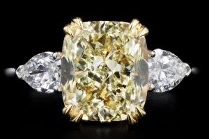 New Platinum & 18K Yellow Gold 4.10 Carat Cushion Cut Yellow Diamond Engagement Ring