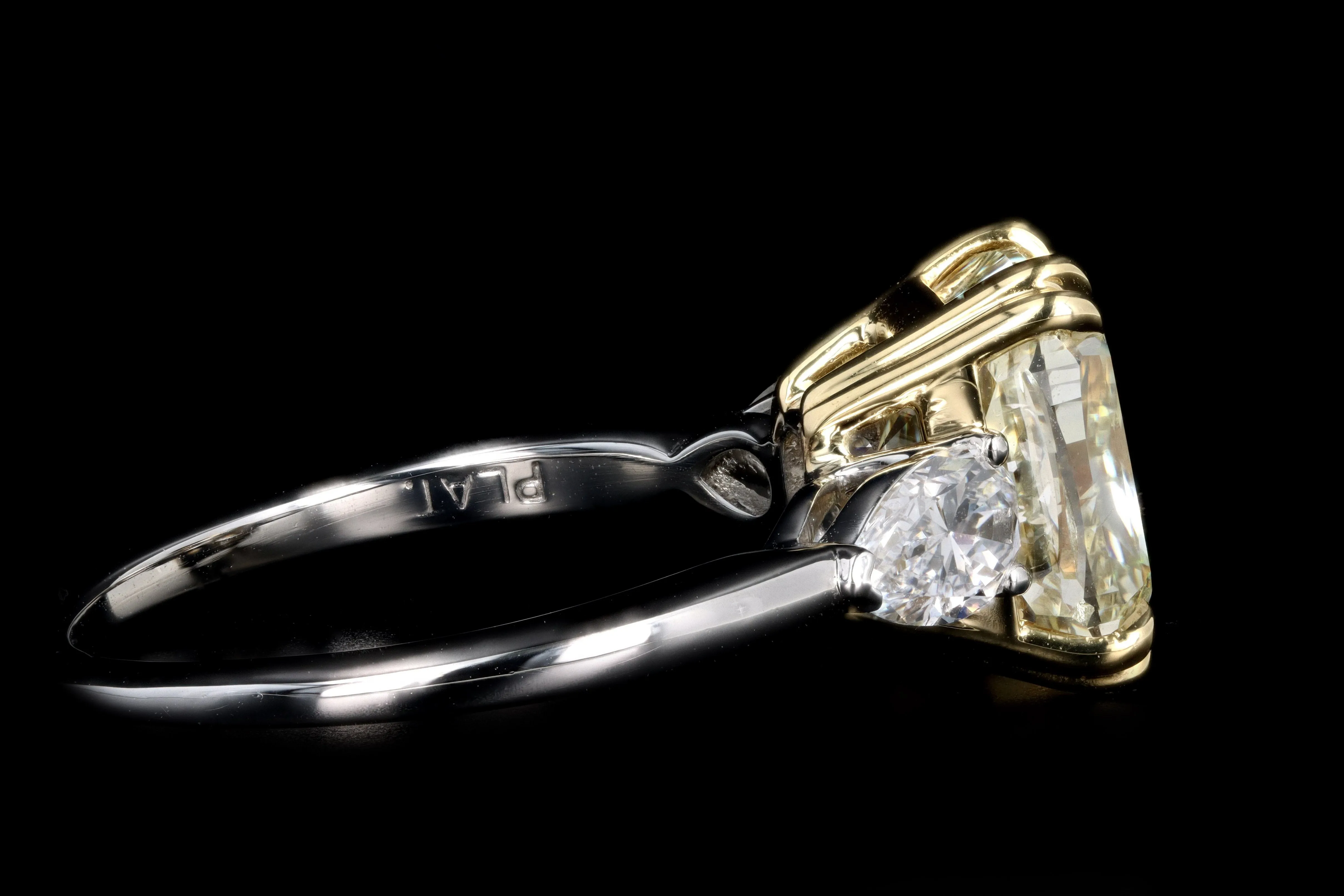 New Platinum & 18K Yellow Gold 4.10 Carat Cushion Cut Yellow Diamond Engagement Ring