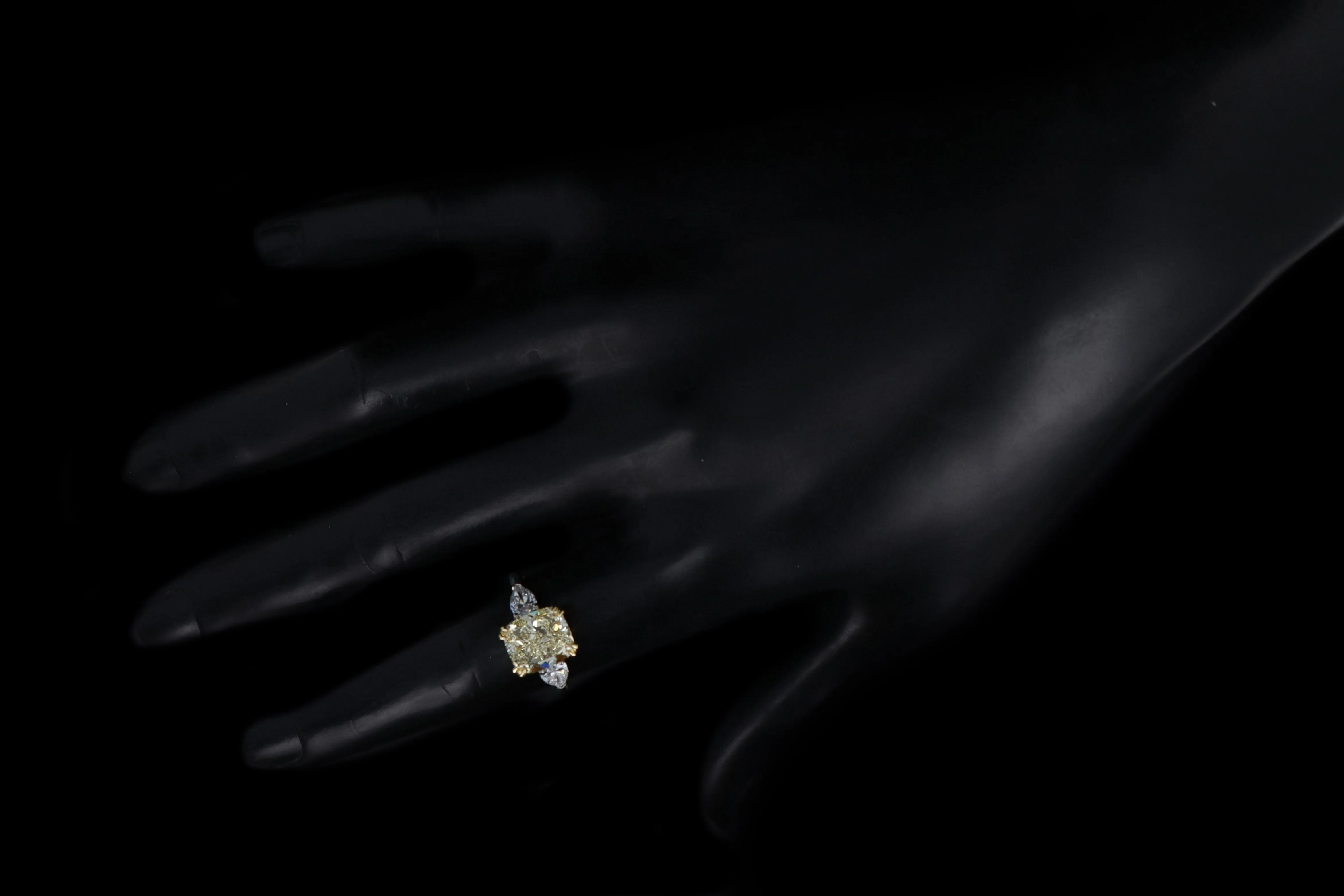 New Platinum & 18K Yellow Gold 4.10 Carat Cushion Cut Yellow Diamond Engagement Ring