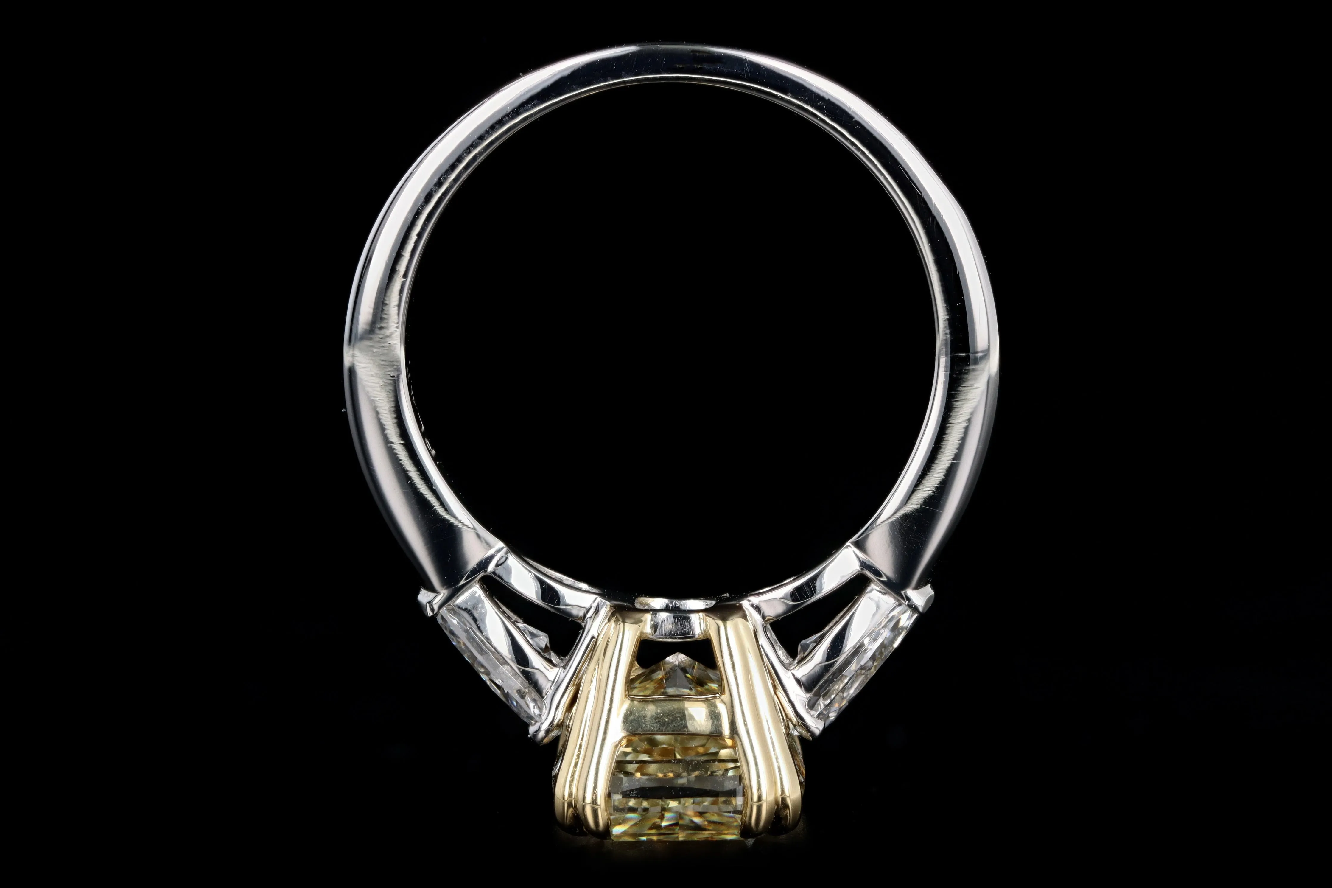 New Platinum & 18K Yellow Gold 4.10 Carat Cushion Cut Yellow Diamond Engagement Ring
