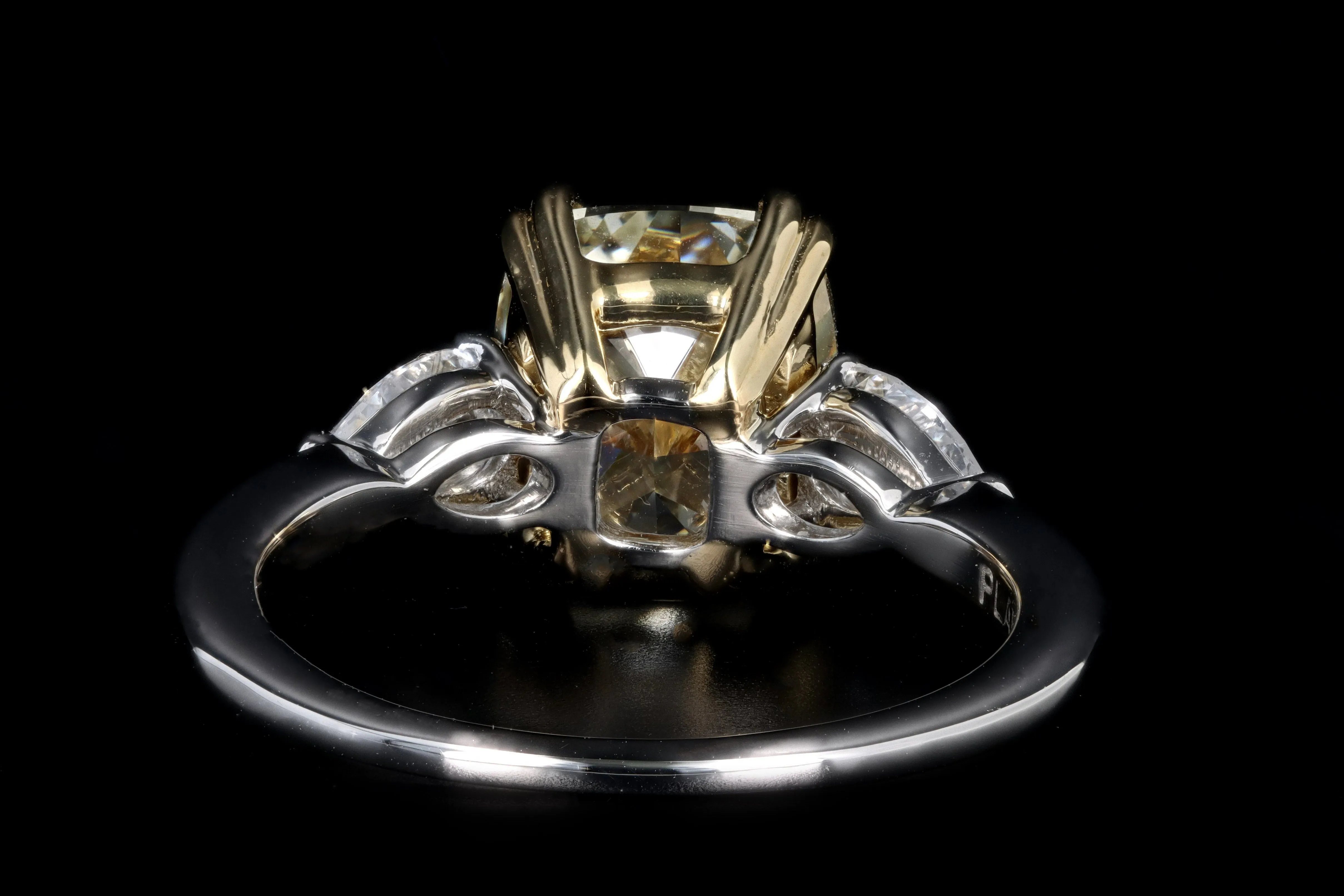 New Platinum & 18K Yellow Gold 4.10 Carat Cushion Cut Yellow Diamond Engagement Ring
