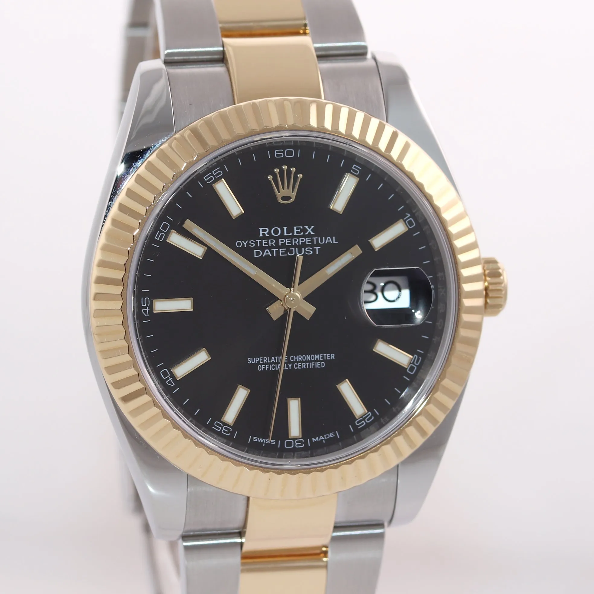 NEW Rolex DateJust 41 126333 Two Tone Yellow Gold Black Stick 41mm Watch
