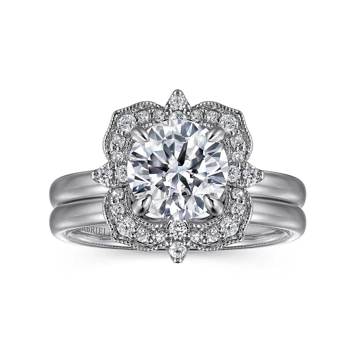 Old-World Round Double Halo Diamond Engagement Mounting