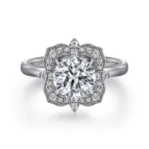 Old-World Round Double Halo Diamond Engagement Mounting
