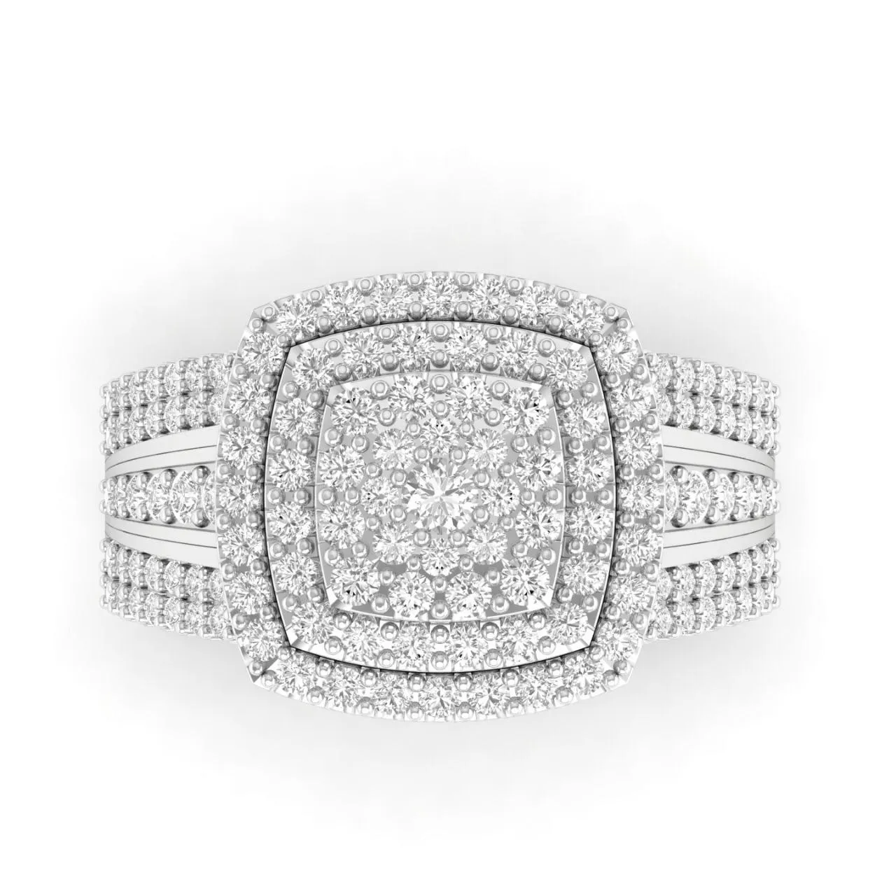 Omoni Cushion Cluster Natural Diamond Engagement Ring in 18K Gold